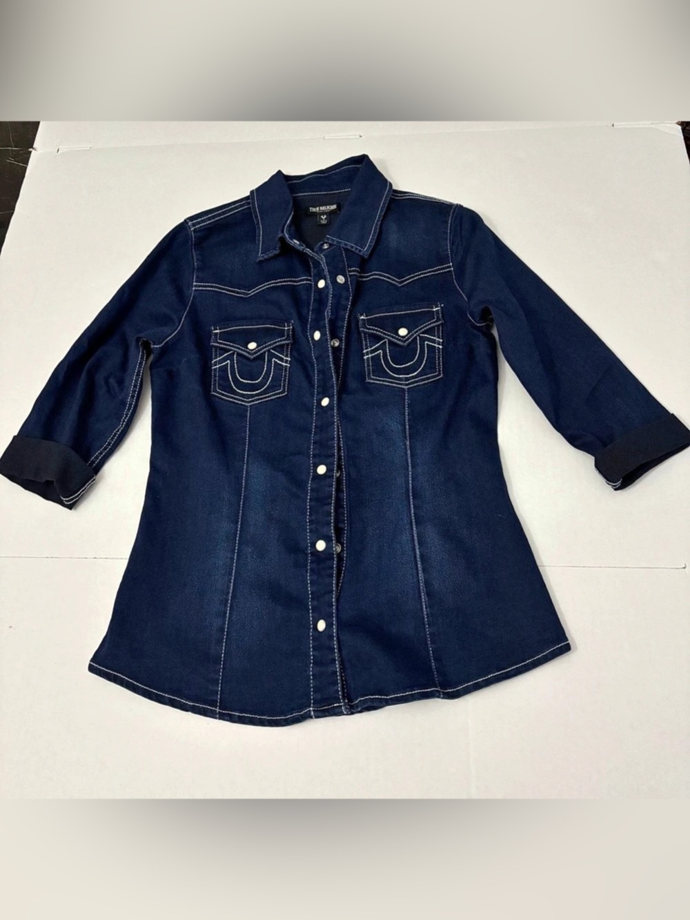 True Religion Denim Snap-Front Shirt in Blue Size S
